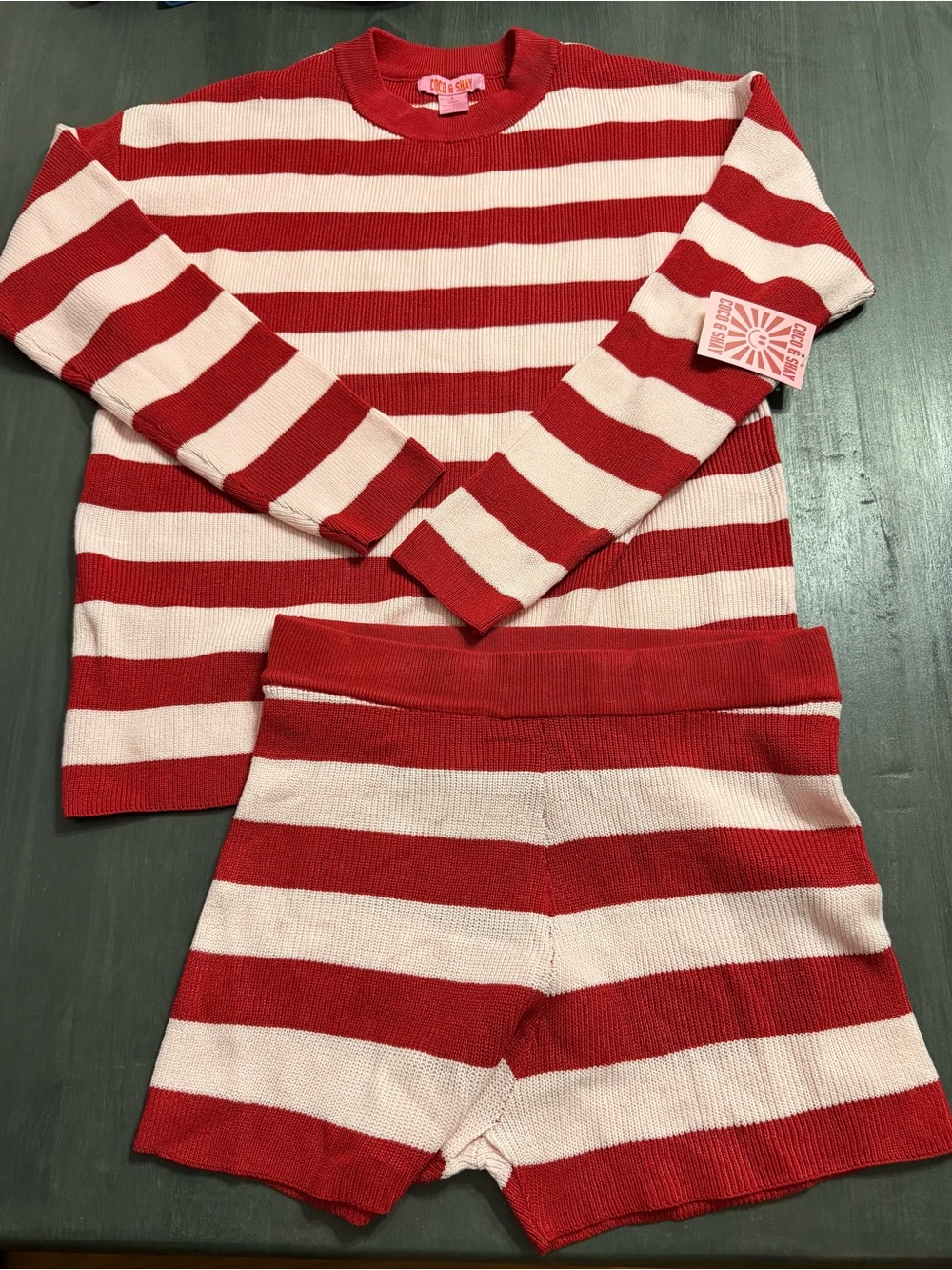 NWT Coco & Shay Striped Knit Lounge Set L